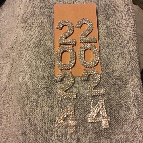 Jewelry - Silver Rhinestone 2024 Grad Earrings